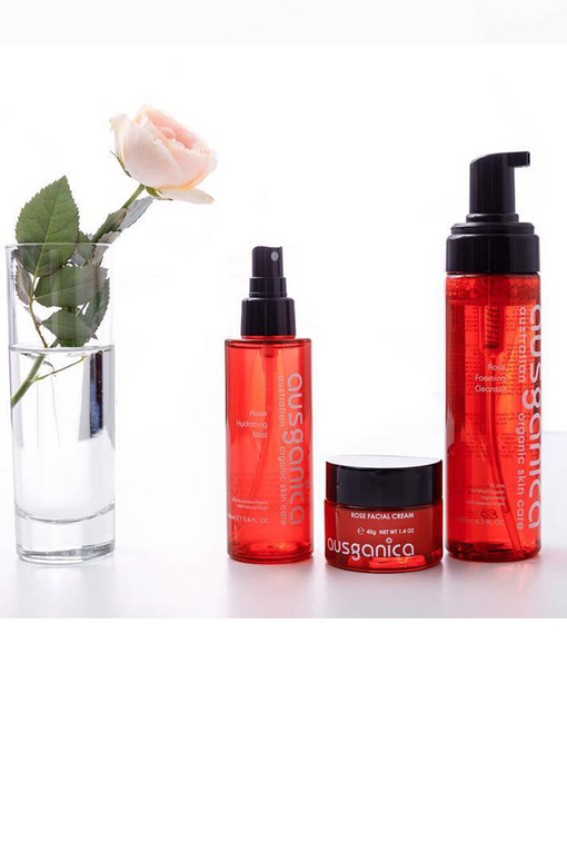 Rose Facial Cream Organic Face Moisturizer with Rose Cleansing Oil and Rose Emulsion